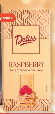 Biała czekolada Deliss Raspberry z malinami promocja w Dino