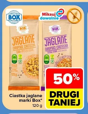 Ciasteczka jaglane chrupiące z siemieniem lnianym i płatkami owsianymi Box promocja w Carrefour Market