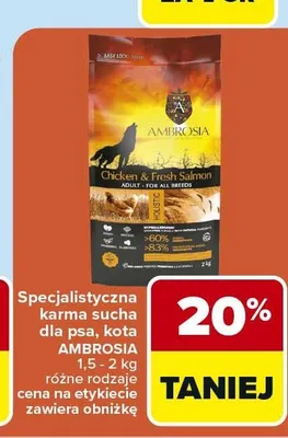 Specjalistyczna karma sucha dla psa Ambrosia Chicken & Fresh Salmon 2kg promocja w Carrefour