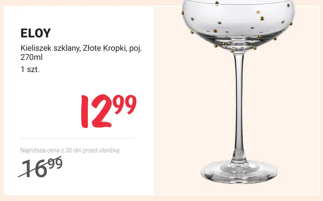 Kieliszek szklany Złote Kropki poj. 270 ml Eloy promocja w Rossmann