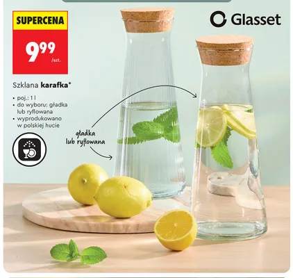 Szklana karafka gładka Glasset promocja w Biedronka