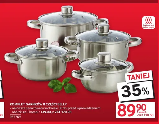 Komplet garnków 8 części Belly promocja w Selgros