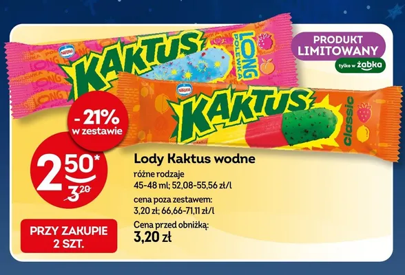 Lody Kaktus wodne różne rodzaje promocja w Żabka