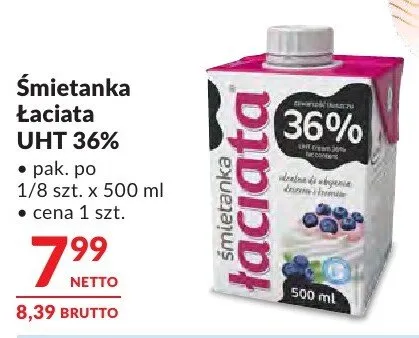 Śmietanka Łaciata UHT 36% promocja w Makro