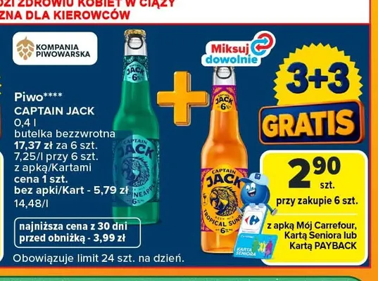 Piwo Captain Jack Tropical Sunset promocja w Carrefour