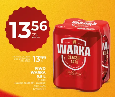 Piwo Warka Classic 4-pak promocja w Duży Ben
