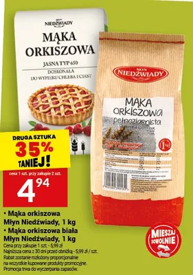 Mąka orkiszowa Młyn Niedźwiady, Mąka orkiszowa biała Młyn Niedźwiady, 1kg promocja w Twój Market