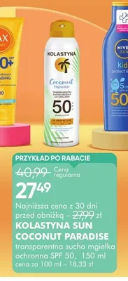 Sucha mgiełka ochronna SPF 50 Kolastyna Sun Coconut Paradise promocja w Super-Pharm