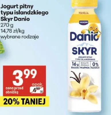 Jogurt pitny typu islandzkiego Skyr Danio promocja w Delikatesy Centrum