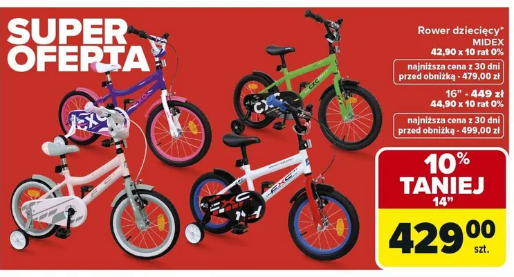 Rower dziecięcy 14" Midex promocja w Carrefour