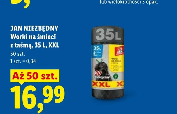 Worki na śmieci z taśmą Jan Niezbędny 35 l XXL promocja w Lidl