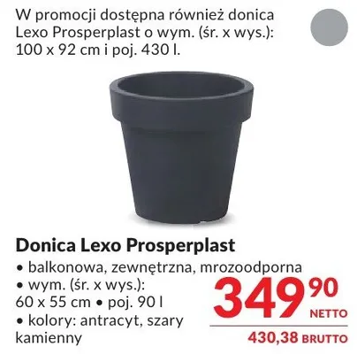 Donica Lexo Prosperplast balkonowa zewnętrzna mrozoodporna antracyt/szary kamienny promocja w Makro