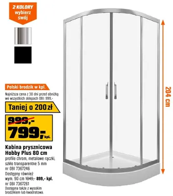 Kabina prysznicowa Hobby Plus 80 cm promocja w OBI