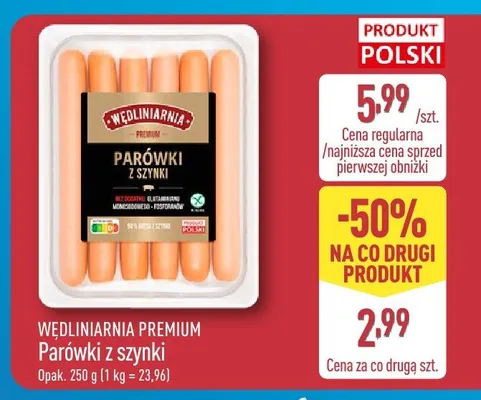 Parówki z szynki Wędliniarnia Premium promocja w Aldi