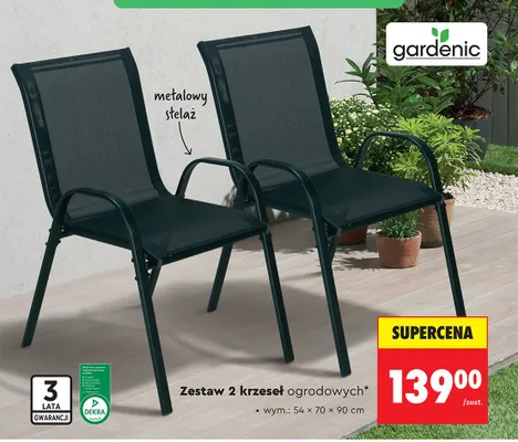 Zestaw 2 krzeseł ogrodowych gardenic 54x70x90cm metalowy stelaż promocja w Biedronka