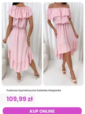 Sukienka asymetryczna hiszpanka pudrowa ModnaKiecka.pl promocja w Modna Kiecka