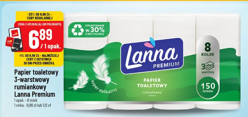 Papier toaletowy 3-warstwowy rumiankowy Lanna Premium promocja w POLOmarket