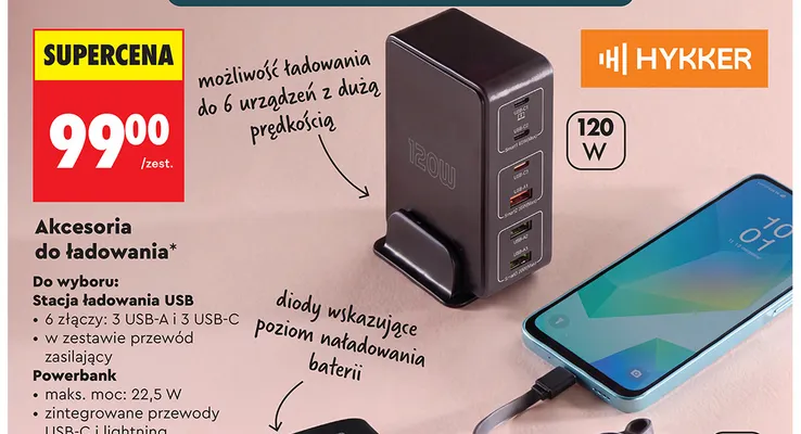 Stacja ładowania USB Hykker promocja w Biedronka