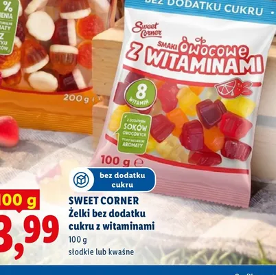 Żelki bez dodatku cukru z witaminami Sweet Corner kwaśne promocja w Lidl
