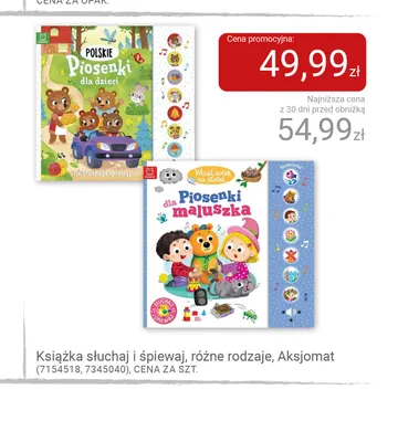 Książka słuchaj i śpiewaj Polskie piosenki dla dzieci Aksjomat promocja w Smyk