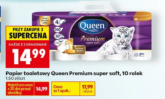 Papier toaletowy Premium super soft, 10 rolek promocja w Biedronka