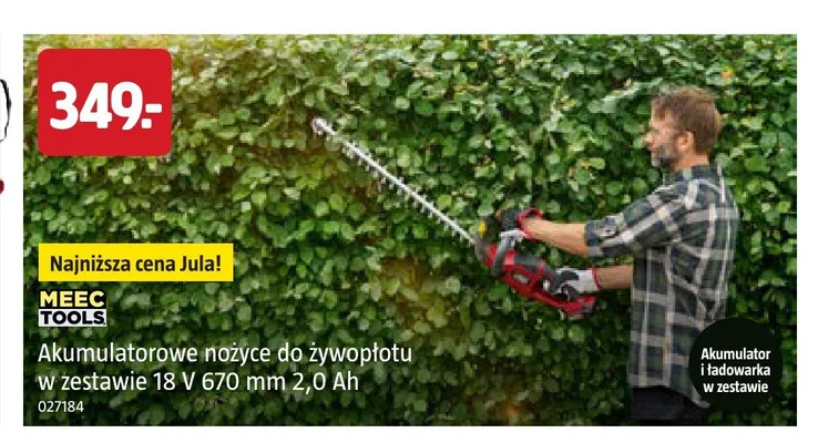 Akumulatorowe nożyce do żywopłotu w zestawie Meec Tools promocja w Jula