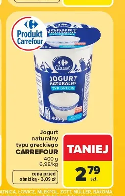 Jogurt naturalny typu greckiego Carrefour Classic promocja w Carrefour Market