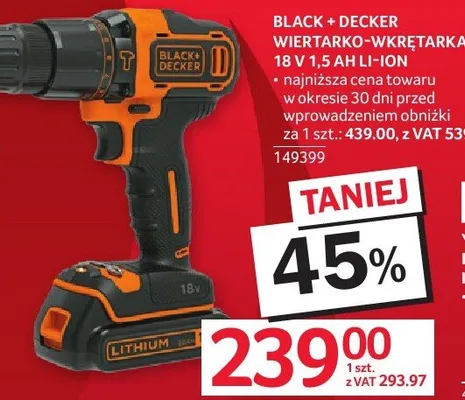 Wiertarko-wkrętarka BLACK + DECKER 18 V 1,5 AH LI-ION promocja w Selgros