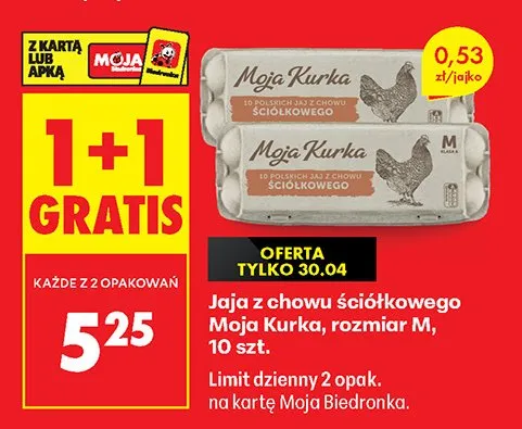 Jaja z chowu ściółkowego Moja Kurka rozmiar M promocja w Biedronka