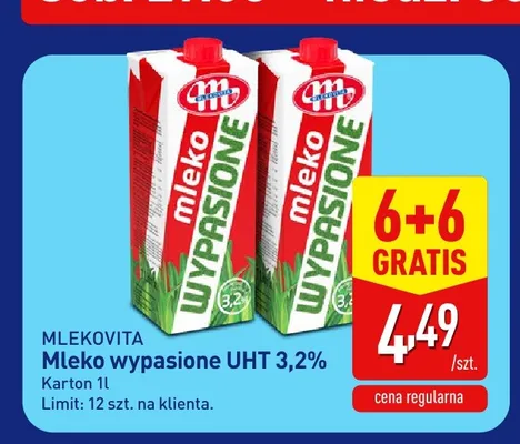 Mleko UHT wypasione Mlekovita 3,2% promocja w Aldi