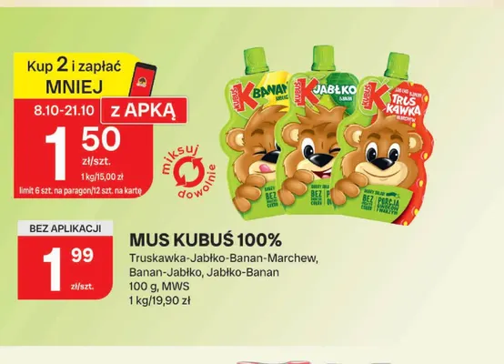 Mus Kubuś 100% banan-jabłko promocja w Chorten