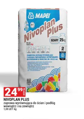 Zaprawa wyrównująca do ścian i podłóg wewnątrz i na zewnątrz Nivoplan Plus Mapei promocja w Merkury Market
