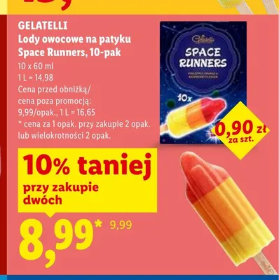 Lody owocowe na patyku Space Runners GELATELLI 10-pak 60ml promocja w Lidl
