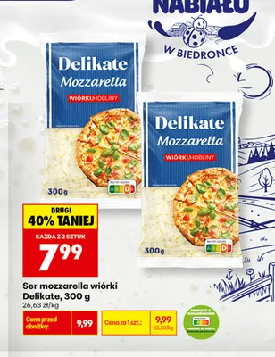 Ser mozzarella wiórki Delikate promocja w Biedronka