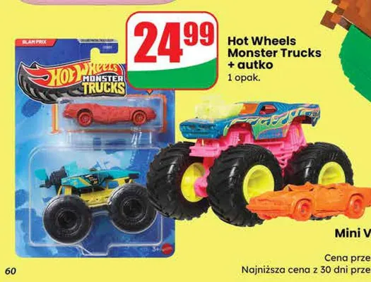 Hot Wheels Monster Trucks + autko 1 opak. promocja w Dino