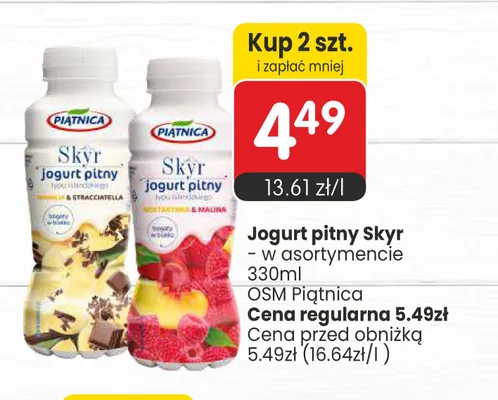 Jogurt pitny Skyr nektarynka i malina Piątnica promocja w Market Point
