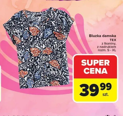 Bluzka damska TEX z tkaniny, z nadrukiem rozm. S - XL promocja w Carrefour