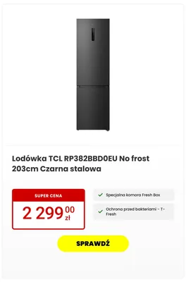 Lodówka TCL RP382BBD0EU No frost promocja w Media Expert