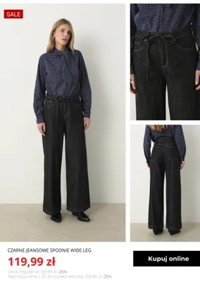 Czarne jeansowe spodnie wide leg Greenpoint promocja w Greenpoint