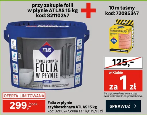 Folia w płynie szybkoschnąca ATLAS 15kg promocja w Leroy Merlin