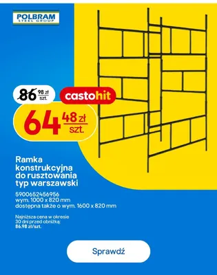 Ramka konstrukcyjna do rusztowania typ warszawski Polbram Steel Group promocja w Castorama