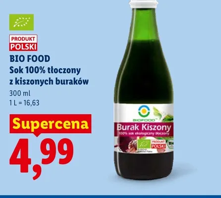 Sok 100% tłoczony z kiszonych buraków Bio Food promocja w Lidl