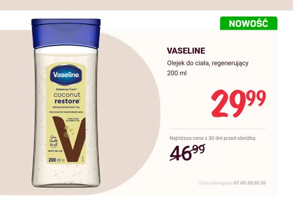 Olejek do ciała regenerujący Vaseline promocja w Rossmann