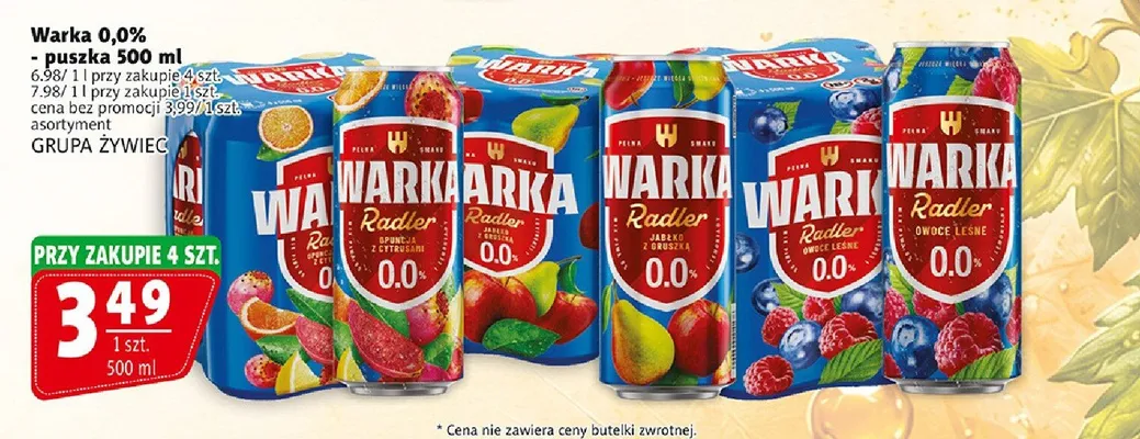 Piwo bezalkoholowe Warka Radler Jabłko z Gruszką promocja w Prim Market