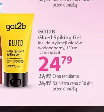 Klej do stylizacji włosów wodoodporny got2b Glued Spiking Gel promocja w Hebe