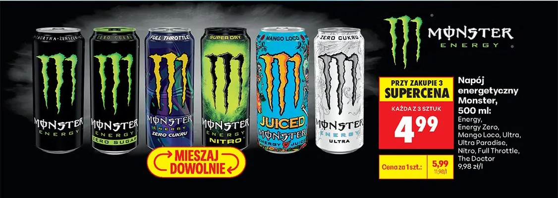 Napój energetyczny, różne rodzaje promocja w Biedronka