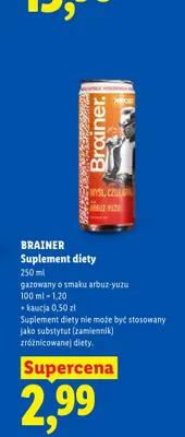 Suplement diety Brainer gazowany o smaku arbuz-yuzu promocja w Lidl