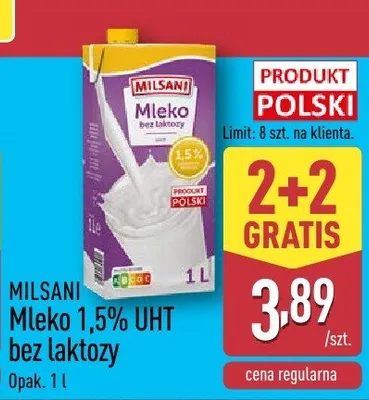 Mleko 1,5% UHT bez laktozy promocja w Aldi