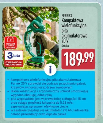 Kompaktowa wielofunkcyjna piła akumulatorowa Ferrex promocja w Aldi