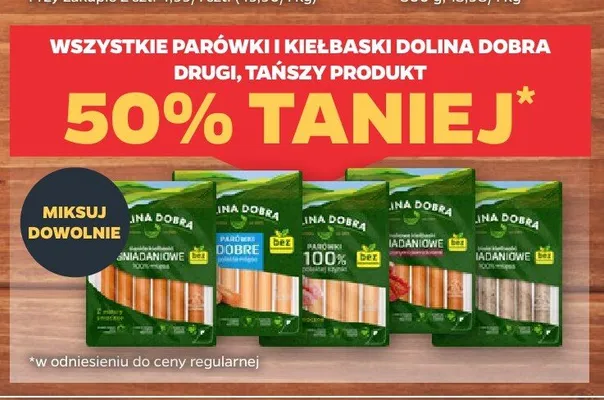 Parówki i kiełbaski Dolina Dobra promocja w Netto